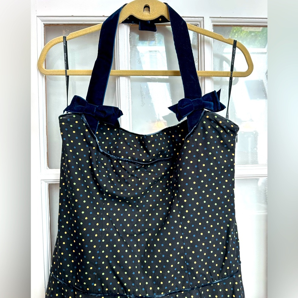 Vintage Betsey Johnson 90s Silk Bow Polka Dot Pinup Rockabilly Dress Size 10 M - Picture 2 of 15
